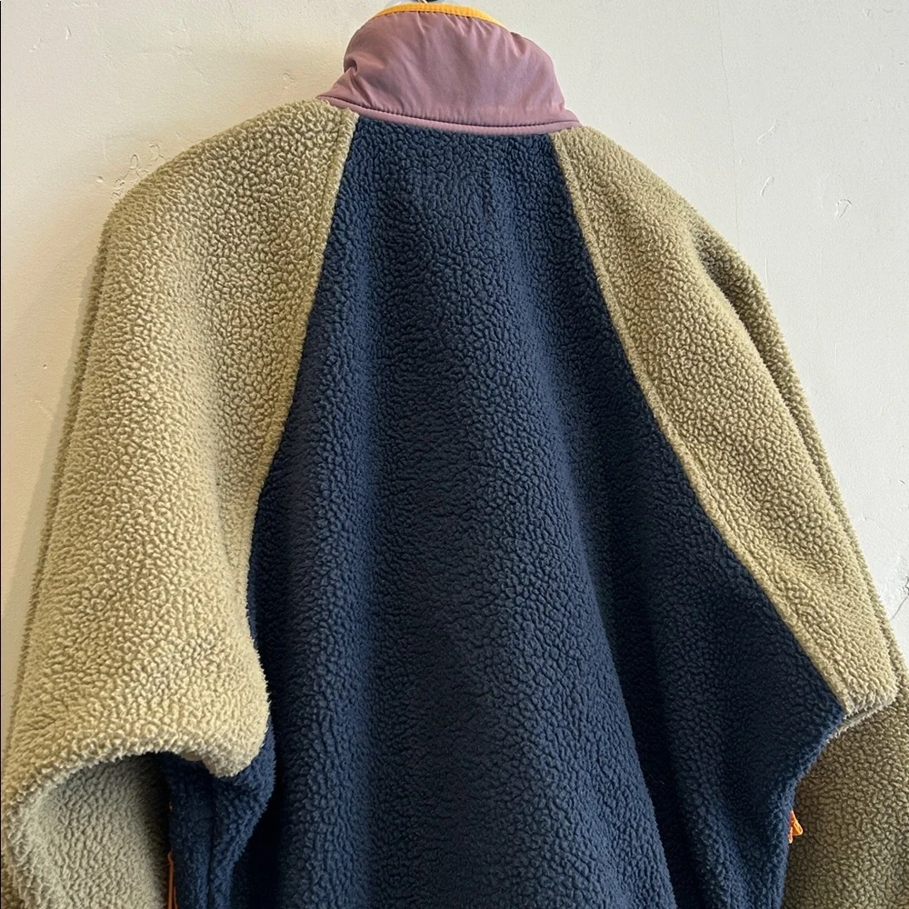 Free People Colorblock Teddy Jacket in Navy, Olive, Mauve & Mustard - Picture 9 of 10